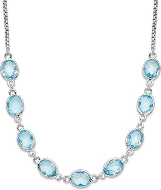 Diamond2Deal Sterling Silver Rhodium-plated Polished Blue Topaz Pendant Necklace
