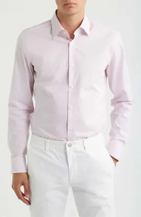 BOSS Hank Slim Fit Pink Check Stretch Cotton Dress Shirt at Nordstrom, Size 16.5