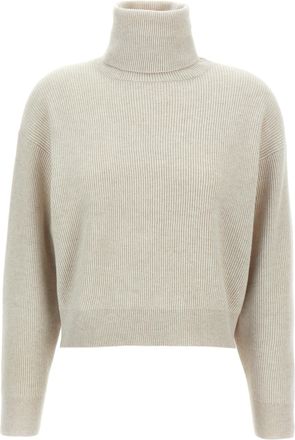 Brunello Cucinelli Ribbed Turtleneck Sweater Maglioni Beige-Donna