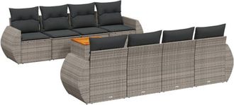 vidaXL Set De Muebles De Jard&iacute;n 9 Pzas Y Cojines Rat&aacute;n Sint&eacute;tico Gris Vidaxl