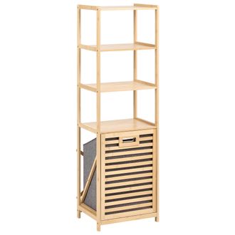 Beliani Cesta De La Ropa Escandinava Funda De Tela Gris Extra&iacute;ble Y Lavable Con 4 Estantes Adicionales De Bamb&uacute; Marr&oacute;n Claro Sajama
