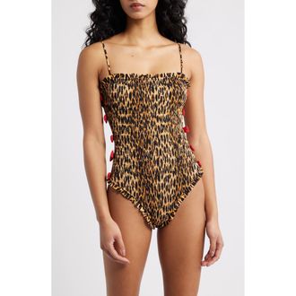 Damson Madder Betty Smocked Bow One-Piece Swimsuit in Brown at Nordstrom, Size 4 Us