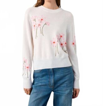 White + Warren Floral Embroidered Crewneck Tee In Soft White