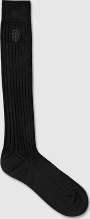 Gucci Knit Cotton Socks With Embroidery, Size L, Black, Fabric