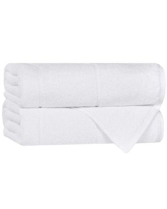 Superior Set Of 2 Mile Smart Twist Cotton Medium Weight Solid Broad Border Bath Towels