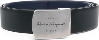Ferragamo logo-buckle leather belt - men - Calf Leather - 110 - Black