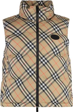 Burberry Sleeveless Down Jacket Check - Dames - Bodywarmers - Beige - M - Polyester - Jassen