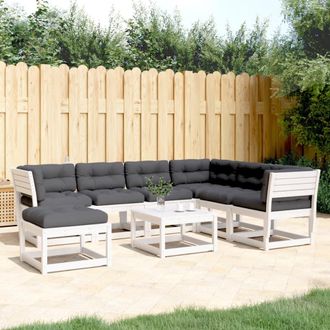 vidaXL Set Muebles Jard&iacute;n 7 Pzas Con Cojines Madera Maciza Pino Blanco Vidaxl