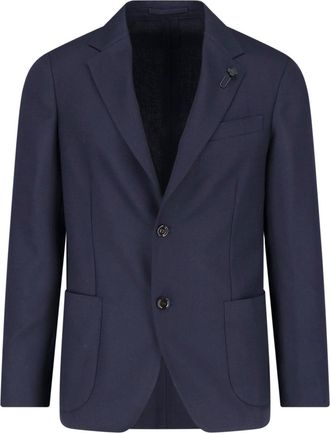 Lardini Navy Single-Breasted Notch-Lapel Virgin Wool Blazer