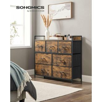 Songmics Cassettiera Armadietto, Armadio a 7 Cassetti in Tessuto con Maniglie, Telaio in Metallo, Stile Industriale, Marrone Rustico - Songmics