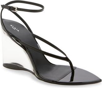 Alaia Invisible Wedge Ankle Strap Sandal in Noir at Nordstrom, Size 10Us