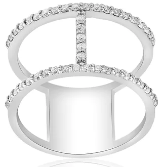 Pompeii3 1/2ct Designer Diamond Right Hand Wide H Shape Fashion Ring 10K White Gold Size Selectable
