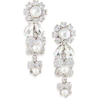 Simone Rocha Daisy Cluster Crystal & Faux Pearl Drop Earrings in Crystal/Pearl at Nordstrom