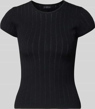 Guess T-Shirt in Pointelle-Optik mit Rundhalsausschnitt in Black, Gr&ouml;&szlig;e XL