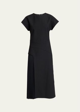 Proenza Schouler Ria Cap-Sleeve Pleated Panel Midi Dress