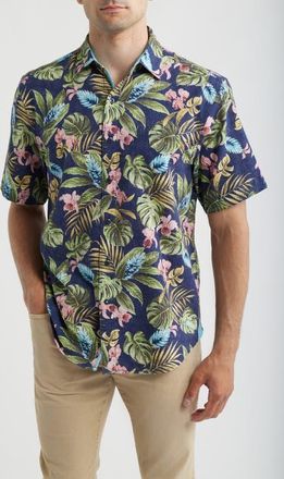 Tommy Bahama Nova Wave Selva Gardens Floral Short Sleeve Seersucker Button-Up Shirt in Coastline at Nordstrom, Size Xxx-Large