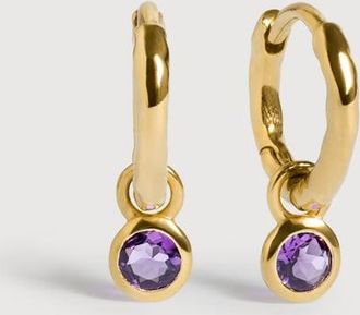 Monica Vinader Gold February Birthstone Huggie Earrings Amethyst