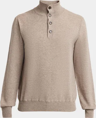 Brioni Men & apos;s Cashmere Knit Mock Neck Half-Placket Sweater