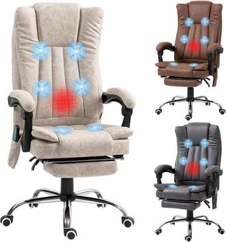 Vinsetto Vinsetto - Silla De Masaje Con 6 Puntos De Masaje Reclinable Con Altura Ajustable Funci&oacute;n De Calefacci&oacute;n Reposapi&eacute;s Retr&aacute;ctil Y Control Remoto Marr&oacute;n