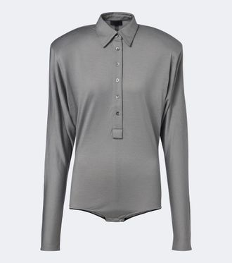 MUGLER Wool-blend jersey polo bodysuit