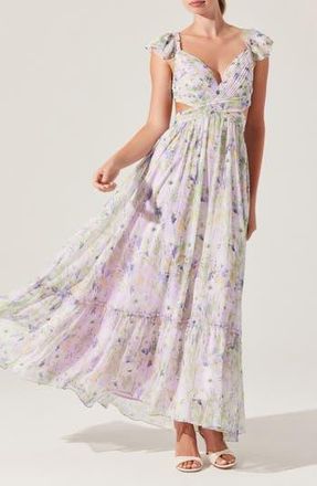 ASTR the Label Primrose Cutout Detail Maxi Dress in Lavender Multi Floral at Nordstrom Rack, Size X-Small