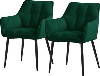 ML Design Ml-design - 2x Sillas De Comedor De Rizo Con Respaldo Y Reposabrazos Asientos Verde Oscuro Con Tapizado Grueso Y Patas De Metal Sill&oacute;n Dise&ntilde;o Ergon&oacute;mi