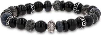 Sheryl Lowe Black Mix 8mm Bead Bracelet with Diamond Donut in Black /Sterling Silver at Nordstrom, Size 7.25