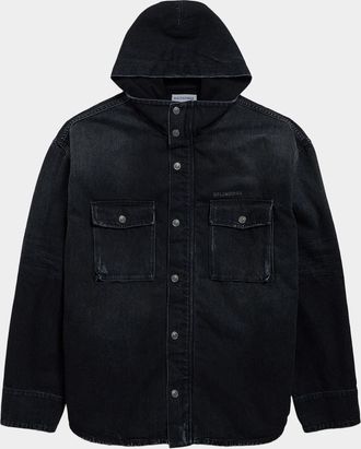 Balenciaga Men & apos;s Black Denim Hooded Cargo Jacket