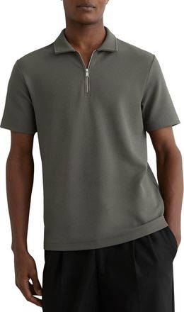 Reiss Forno Textured Quarter Zip Polo in Sage Green at Nordstrom, Size Xx-Large