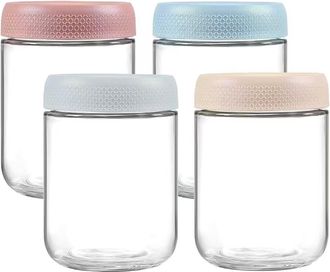 OEM Juego De 4 Recipientes De 500 Ml Para Avena Con Tapa, Tarros De Cristal Con Tapas Herm&eacute;ticas, Recipientes De Vidrio Para Almacenar Alimentos, 12 X 8,5