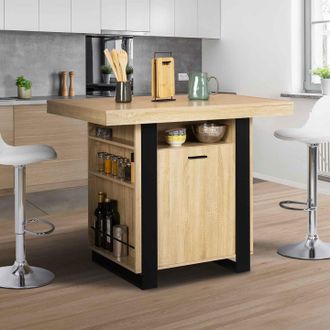 IDMarket Phoenix 110 Cm Madera Y Negro Isla Central Con Unidades De Almacenamiento