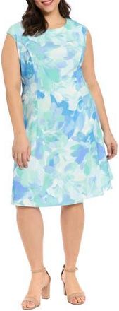 London Times Print Cap Sleeve Midi Dress in Sage/Blue at Nordstrom Rack, Size 20W