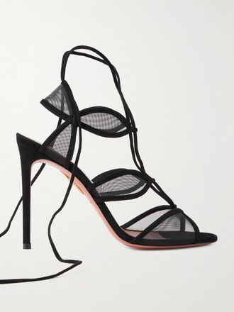 Aquazzura Sandali In Mesh Con Finiture In Camoscio Fatal Attraction 105 - Nero