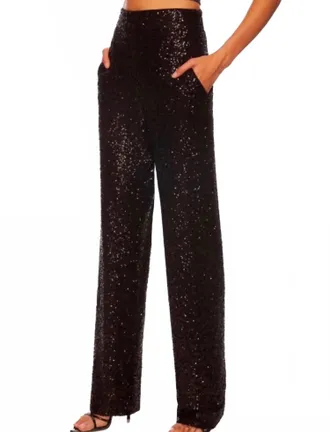 Susana Monaco Womens Sequin Wide Leg Pant In Black