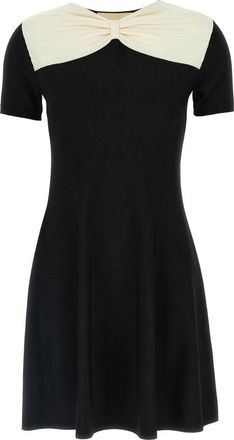 Valentino Garavani Mini-jurk van stretch-gebreide stof met strikdetail in twee kleuren - Dames - Korte kleedjes - Zwart - S - Polyester - Kleedjes