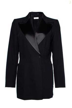 Dries Van Noten Dries van Noten, black wool blazer with shiny revert and press studs in size EU40/L