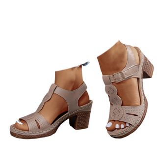 Generic Wedge Sandals for Women Summer Open Toe Low Chunky Heeled Ankle Strap Flower Shoes with Arch Support Dressy Breathable Wide Fit Low Heeled Sandal Fash