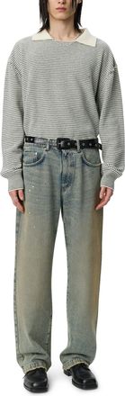 Mfpen Relaxed Fit Modified Jeans With Faded Wash And Distressed Details