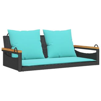 vidaXL Banco Columpio Con Cojines Rat&aacute;n Sint&eacute;tico Negro 109x62x40 Cm Vidaxl