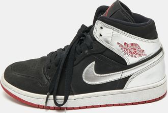 Air Jordan Jordan Silver/black Leather And Nubuck 1 Retro High Og Sneakers