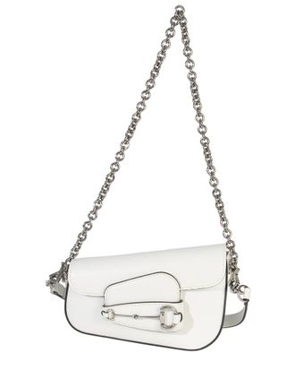 Gucci White Leather Mini Asymmetric Horsebit 1955 Shoulder Bag (Authentic Pre-Loved)