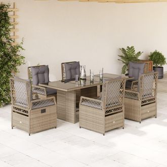 vidaXL Set Comedor De Jard&iacute;n 7 Pzas Con Cojines Rat&aacute;n Sint&eacute;tico Beige Vidaxl