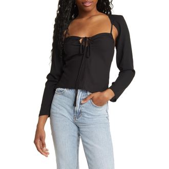 Asos Cutout Crop Blouse in Black at Nordstrom Rack, Size 6 Us / 10 Uk
