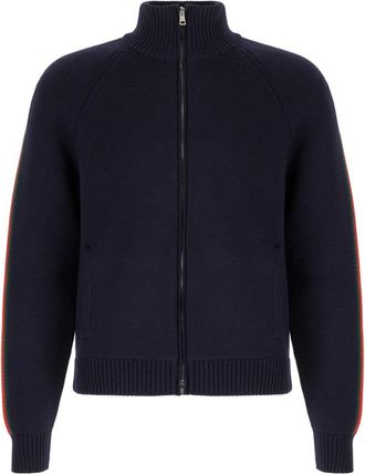 Gucci Woven Stitch Knit Wool Zip Jacket - Heren - Vesten - Blauw - M - Wol - Truien & Vesten