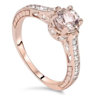 Pompeii3 1ct Morganite & Diamond Vintage Engagement Ring 14K Rose Gold Size Selectable