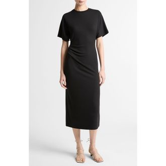 Vince Side Ruched Midi Dress in Black at Nordstrom, Size Xx-Small
