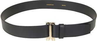 Victoria Beckham Leather Belt with Geometric Gold-tone Buckle
