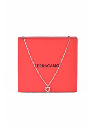 Ferragamo Silver-tone Brass Necklace with Polished Pendant