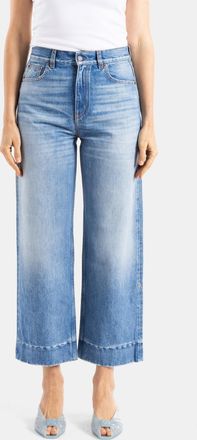 Chlo&eacute; Womens Wide-Leg Short-Waisted Stone-Washed Denim Jeans Blue