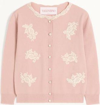 Valentino Cardigan Ricamato Con Inserti In Pizzo Donna ROSE MIST/AVORIO XXS